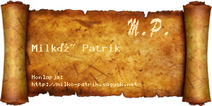 Milkó Patrik névjegykártya